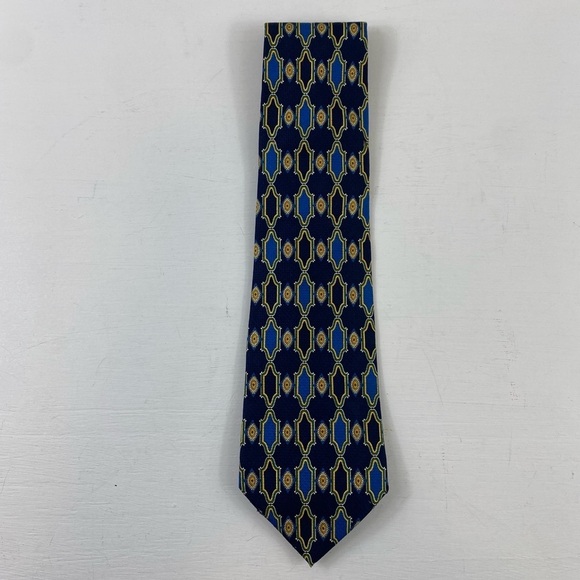 Vintage Christian Dior Cravate‎ Men's 100% Silk Neck Tie Blue-Navy/Yellow O/S - Picture 2 of 6